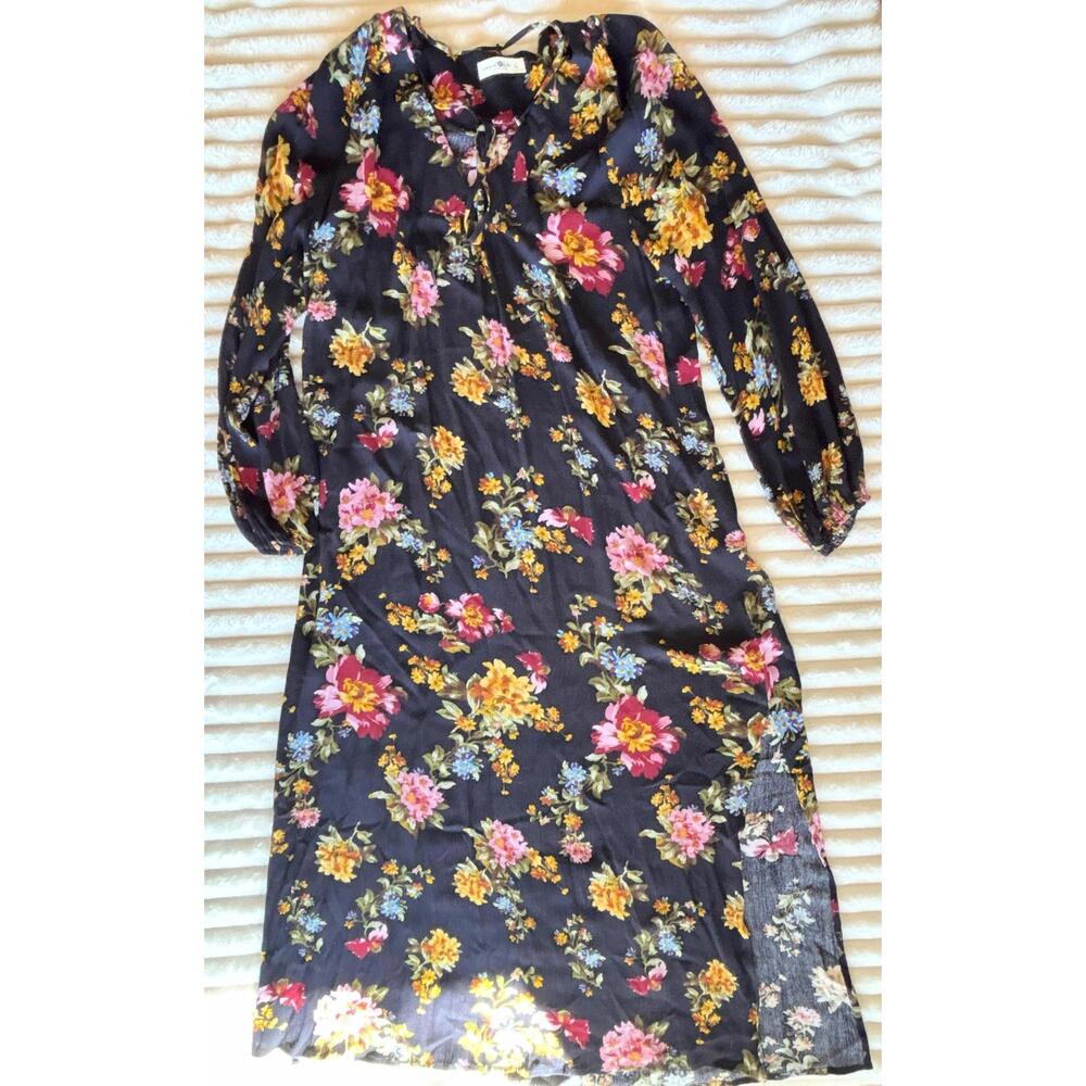 Natural Life Floral Midi Dress - Bohemian Style in Black - Large Spring Summer